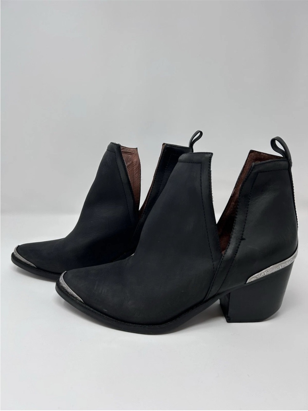 Jeffrey Campbell Cromwell Cutout Western Boots Womens Size 8.5 Black Metal Toe
